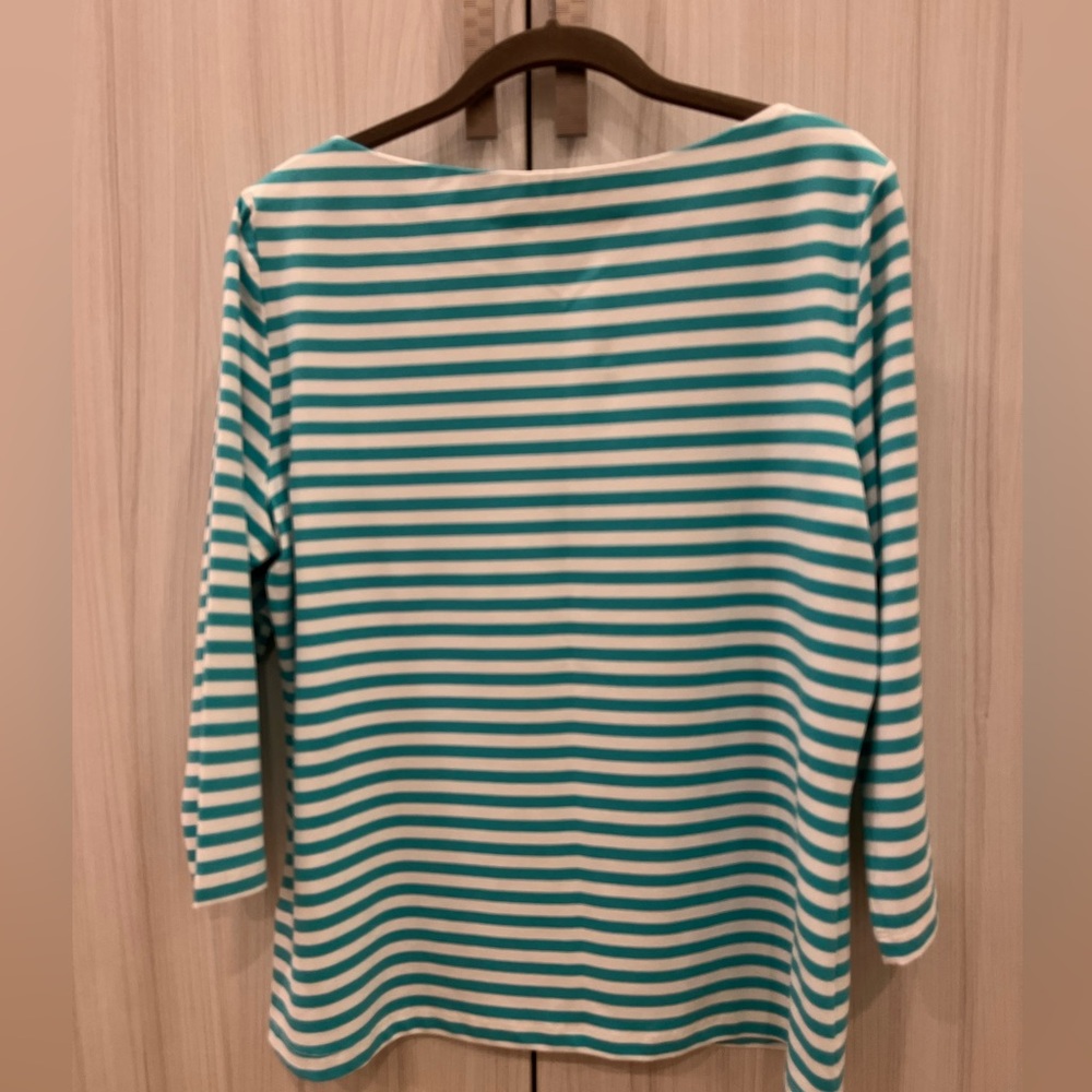 J. McLaughlin top, size XL, aqua and white stripe, bracelet length sleeve. - Picture 4 of 5